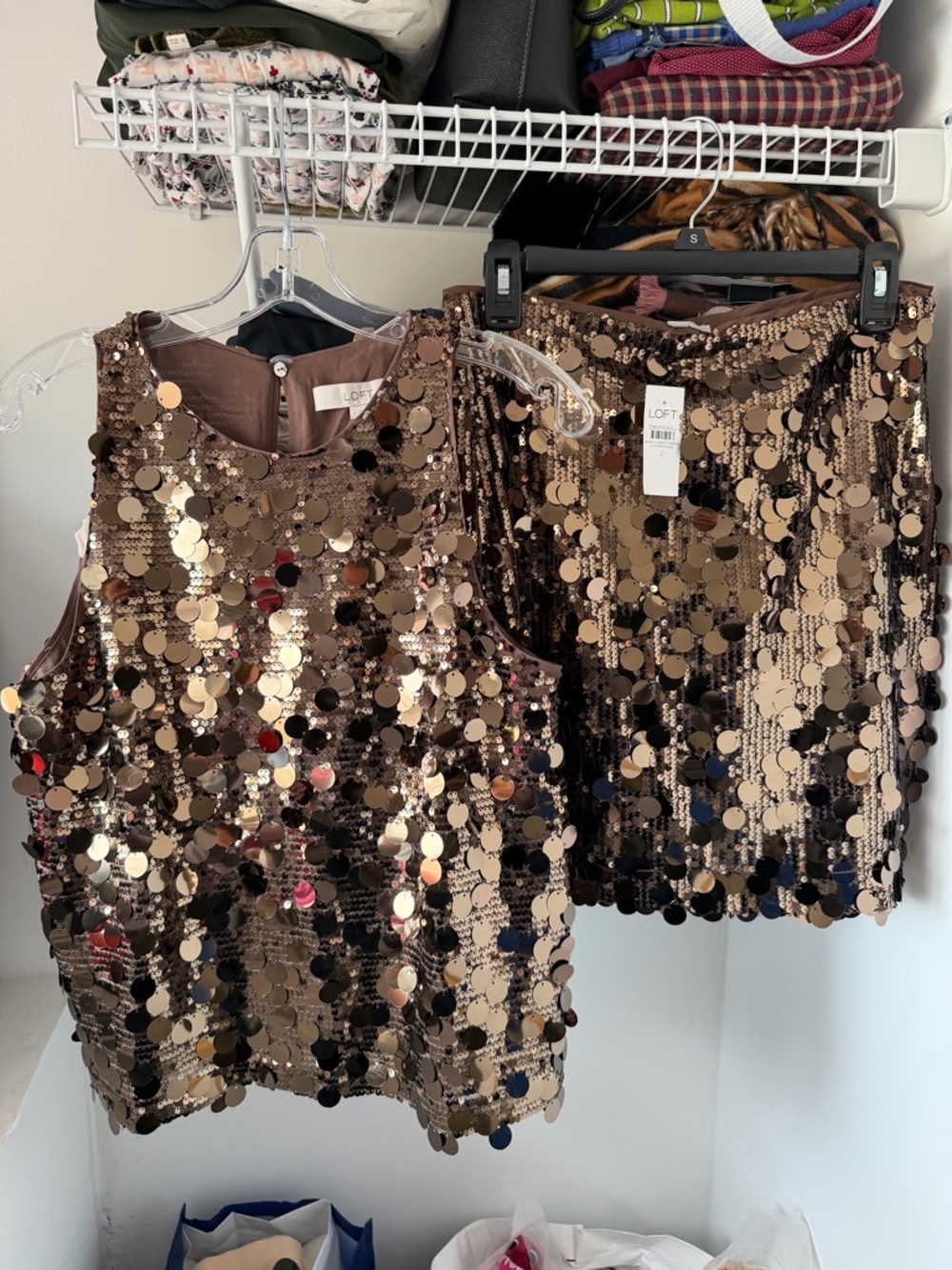 LOFT Brown Gold Sequin Tank and Skirt Set size small / size 2 women’s NWT